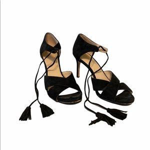 Ann Taylor Black Suede Open Toe Heels